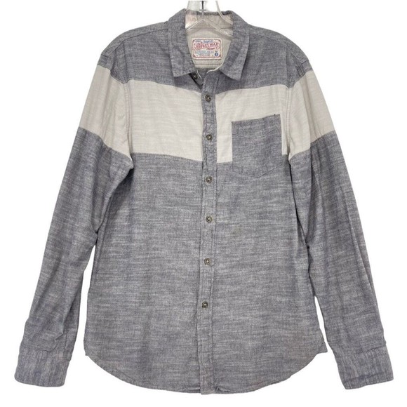Mens Shirt Small Cotton Gray Color Block Button Up Long Sleeve Jeffrey Max - Picture 14 of 16